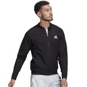 adidas Black Bomber Jacket with Stand-Up Collar and Slim Fit